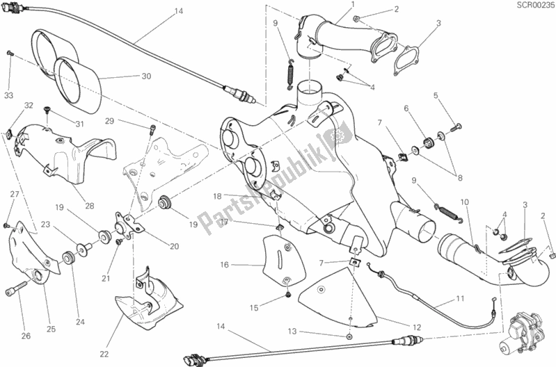 All parts for the Exhaust System of the Ducati Diavel Xdiavel S Brasil 1260 2017